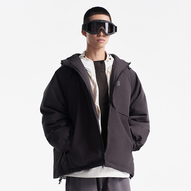Unisex Winter Cotton Coat Pocket Decorative Hooded down Jacket Retro Warm down Jacket