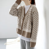 Women Knitted Cardigan Vintage Autumn and Winter Knitting Cardigan V-neck Baggy Coat Sweater