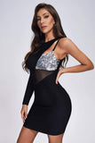Women's Evening Dress Sequined Bandage One-Piece Dress Sexy Long Sleeve Mesh Dress