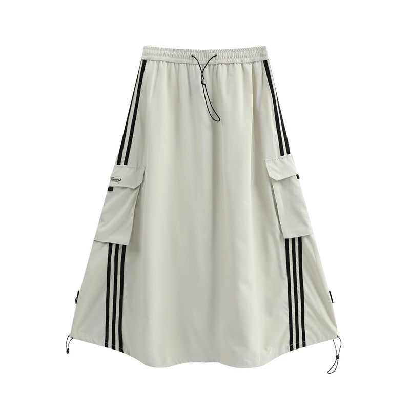 Women Long Skirt High Waist Side Striped Casual Sports Midi Dress
