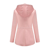 Women Trench Coat Long Cardigan Hooded Coat Outdoor Raincoat