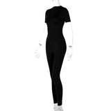 Women Jumpsuit Spring Short Sleeve Zipper Sports Yoga Jumpsuit (Hawthaw0412)