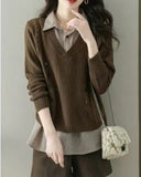 Women Knitted Pullover Spring and Autumn Loose Long-Sleeved Sweater Top