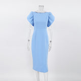 Women Dress Spring/Summer round Neck Puff Sleeve Dress Sheath Tight Dress