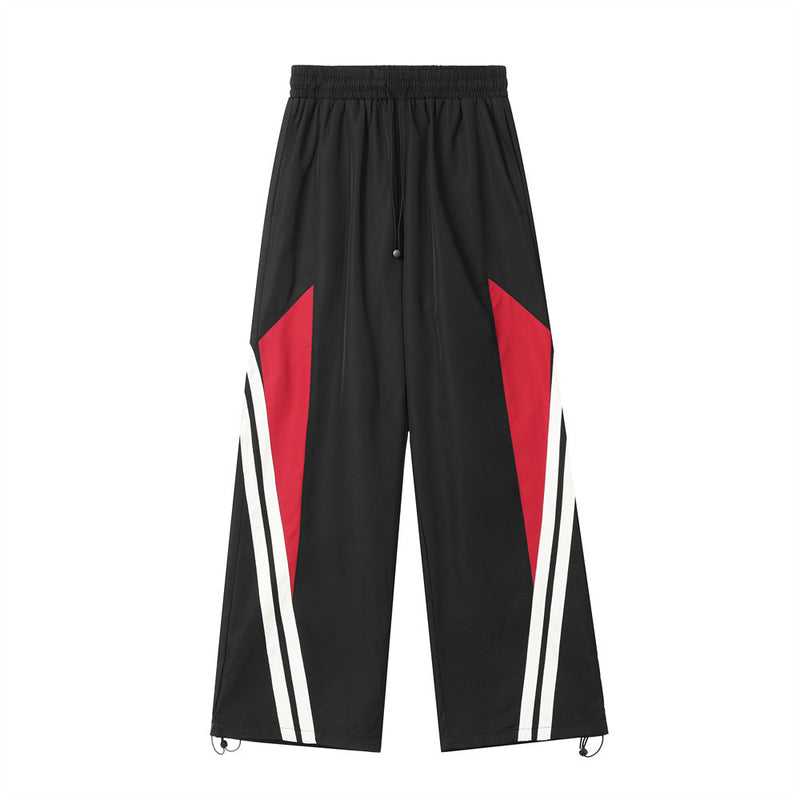 Men Sweatpants Color Contrast Patchwork Wide Leg Track Pants Straight Bottom Drawstring Wide Pants