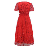 Women Date Dress Slim Fit Embroidered Leaves Sequin Gauze Dress Skirt
