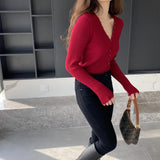 Women Cardigan Sweater Autumn Cardigan Coat V-neck Collarbone Knitted Sweater 8t8216
