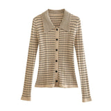 Women Sweater Knit Wear Lapel Knitted Top Autumn Long Sleeve Sweater Cardigan
