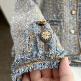 Women Woolen Coat Vintage Tweed Classic Style Raw Edge Shoulder Coat