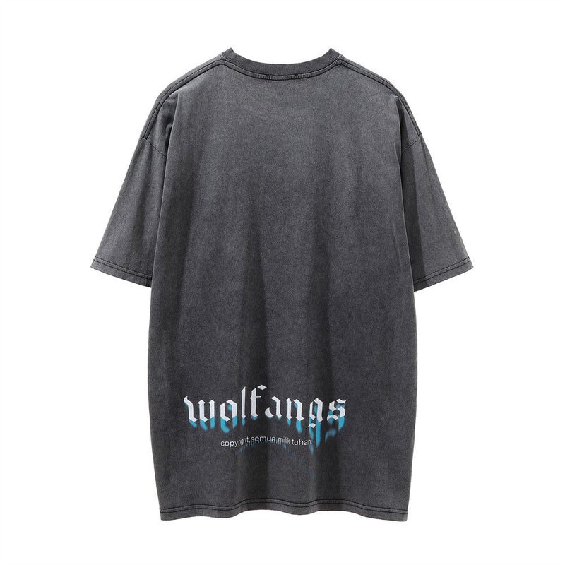 Men Vintage T-Shirt Printed Short-Sleeved T-shirt Men's Summer Distressed round Neck