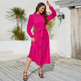 Women Date Dress Ol Slim Fit Long Dress Autumn and Winter Stand Collar Dress