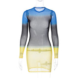 Women Dresses Summer Sexy Mesh round-Neck Long-Sleeved Dress