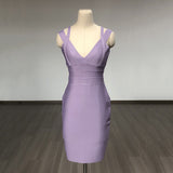 Women's Evening Dress Purple Bandage Dress Sexy V-neck Dress Backless Dress Hip Skirt