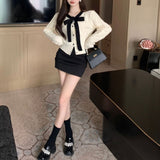 Women Knitwear Autumn and Winter Bow Twist O-neck Short Sweaters Cardigan
