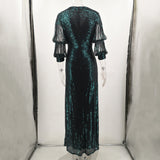Women Evening Gown Sexy Retro Green Sequins Dress Long Dress