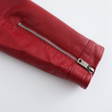 Red Leather Jacket Casual Leather Jacket Spring and Autumn Women's Leather Jacket Long Sleeve Zipped Stand Collar Coat