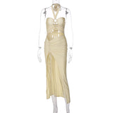 Women Dresse Long Skirt Hollow out Waist Back Slit Dress