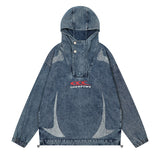 Men Jacket Coat Turtleneck Hooded Pullover Denim Jacket Men's Washed and Worn Side Seam Sidekick Hooded Jacket