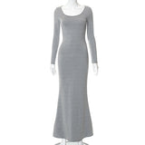 Women Dresses Casual Long Sleeve Slim Fit Camisole Dress (Bla0420)
