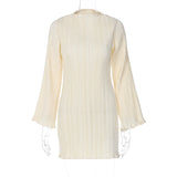 Women Dresses Autumn Striped Slim Fit round Neck Long Sleeves Sheath Dress