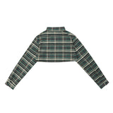 Women Jacket Short Plaid Coat Embroidered Long Sleeve