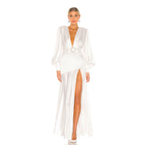 Women Dresses Evening Dress Autumn Sexy Lantern Sleeve Dress (Zns0409)