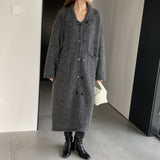 Women Cardigan Sweater Lapel Coat Loose Button N2362
