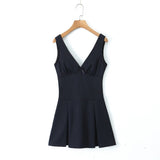 Women Dresses Summer Sleeveless Deep V-neck Dress Backless Sexy Skirt (Xds0414)