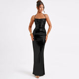 Women Dresses Spring and Summer Sexy Backless Tied Spaghetti-Strap Dress