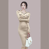 Women Maxi Dress Autumn and Winter Turtleneck Long Sleeve Narrow Knitted Dress