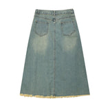 Women Long Skirt Denim Skirt Loose Washed-out A- line Skirt