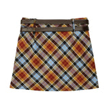 Women Skirt Plaid Double Belt A- line Skirt Skirt