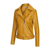 Red Leather Jacket Autumn and Winter Pu Polo Collar Jacket Leather Coat for Women