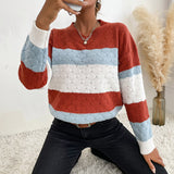 Women Knitted Sweater Autumn and Winter Leisure Top Color Matching Long Sleeve Sweater Loose