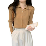 Women Knitted Cardigan Spring and Autumn Polo Collar Sweaters Cardigan