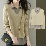 Women Knitted Pullover Spring and Autumn Loose Long-Sleeved Sweater Top