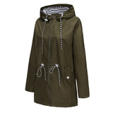 Women's Trench Coat Long-Sleeved Waterproof Mid-Length Trench Coat Women's Hooded Striped Raincoat