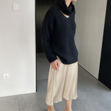 Women Winter Knitted Sweater V-neck Loose Top 1t8846