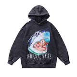 Men Hoodie Skull Graffiti Printing Velvet Distressed Couple Hoodies