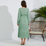 Women Date Dress Autumn and Winter Leisure Floral V-neck Long-Sleeve Dress