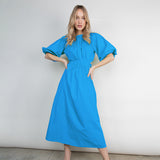 Women Dress Casual Hollow round Neck Puff Sleeve Dress