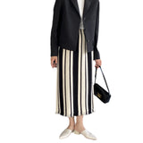 Women Knitted Skirt Fall Winter Skirt Black and White Stripes Tassel Dress