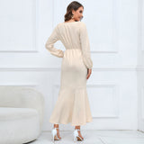 Women Date Dress V-neck Fishtail Skirt Elegant High Waist Evening Long Dress