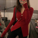 Women Knitted Pullover Spring and Autumn Sweater V-neck Slim Fit Sweater