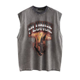 Men Vest Vintage Flame Print Sleeveless T-shirt