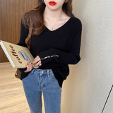 Women Knitted Pullover V-neck Knitted Top