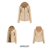 Red Leather Jacket Hooded Leather Jacket Two-Piece Detachable Leather Jacket Women's Spring and Autumn Coat Women's Pu