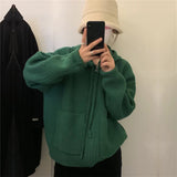 Women Knitted Cardigan Retro Hooded Cardigan Sweater Zipper Knitted Coat
