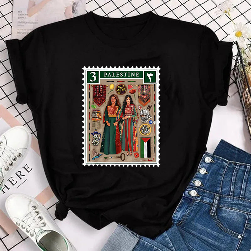 Harajuku Palestine Stamp Retro Plus Size T-Shirt Women Vintage