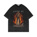 Washed and old short-sleeved T-shirt retro high street loose cotton